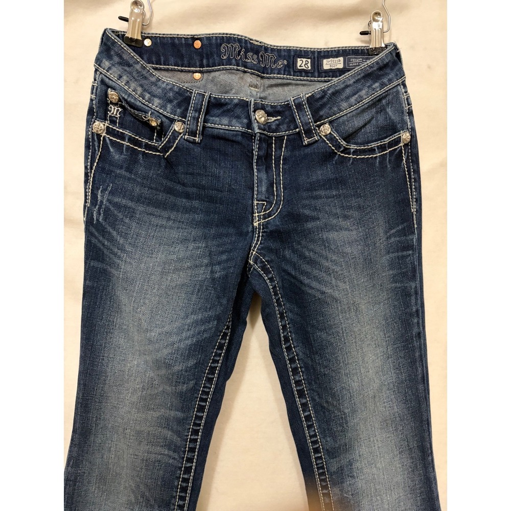 Miss Me JP5521B Bootcut Jeans Dark Wash Embellished Pockets Womens 28 Low Rise - Picture 5 of 8
